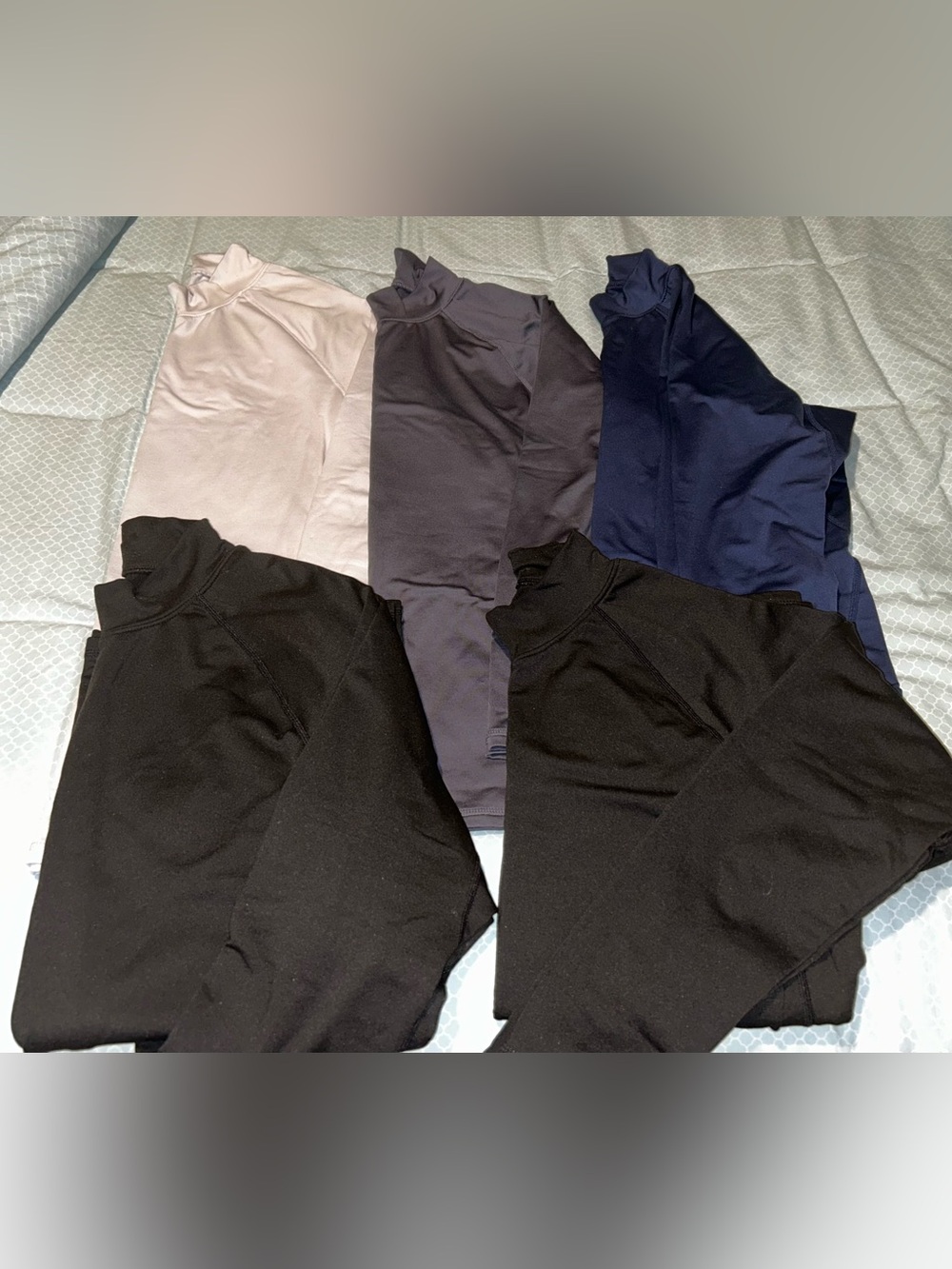 Lot of 5: Men’s Long Sleeve Mock Neck Tops - Black, Navy, Gray, White